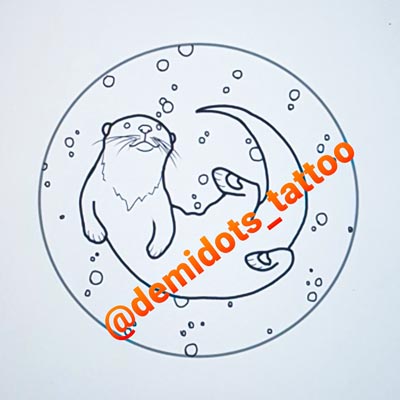 Gemma’s-Black-and-white-linework-tattoo-art Gemma's Dotty Otter tattoo black and white linework