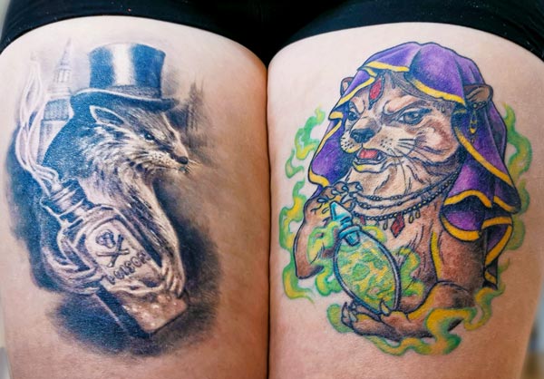 Jaanas-Double-Otter-Tattoo Otter With Poison bottle double tattoo