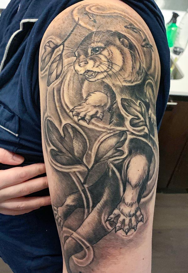 Otter-And-Leaves-Tattoo Otter and leaves tattoo