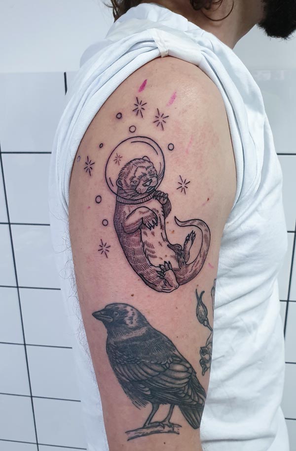 Otter-In-Space-Tattoo-Large Otter In Space sleeve Tattoo