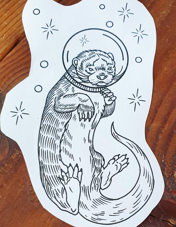 Otter-In-Space-Tattoo-Linework