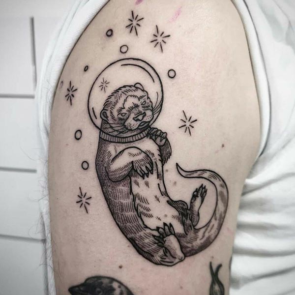 Otter In Space Shoulder Tattoo