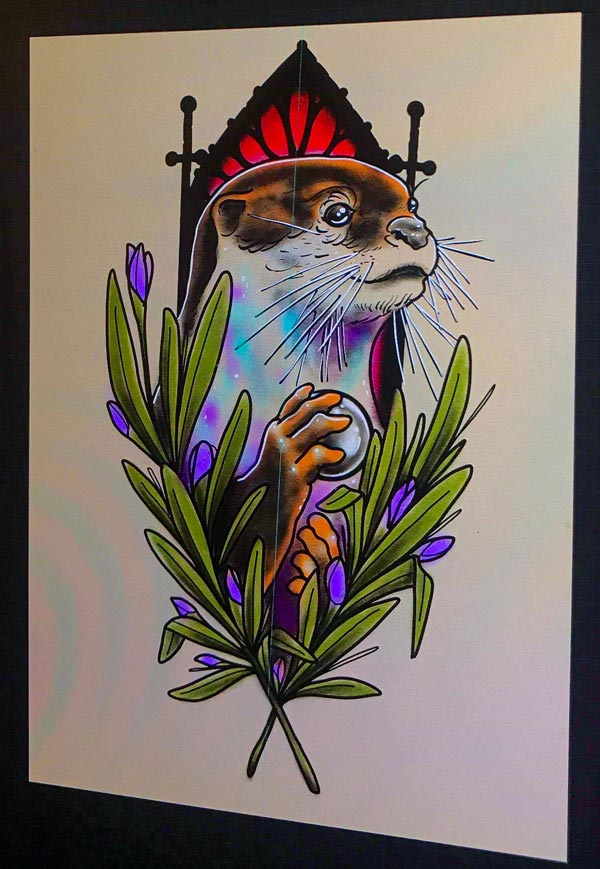 Otter with pearl tattoo art work