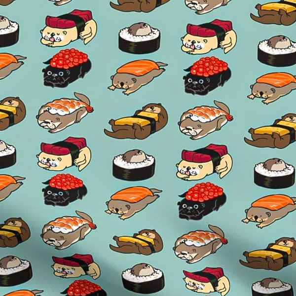 otter sushi pattern fabric